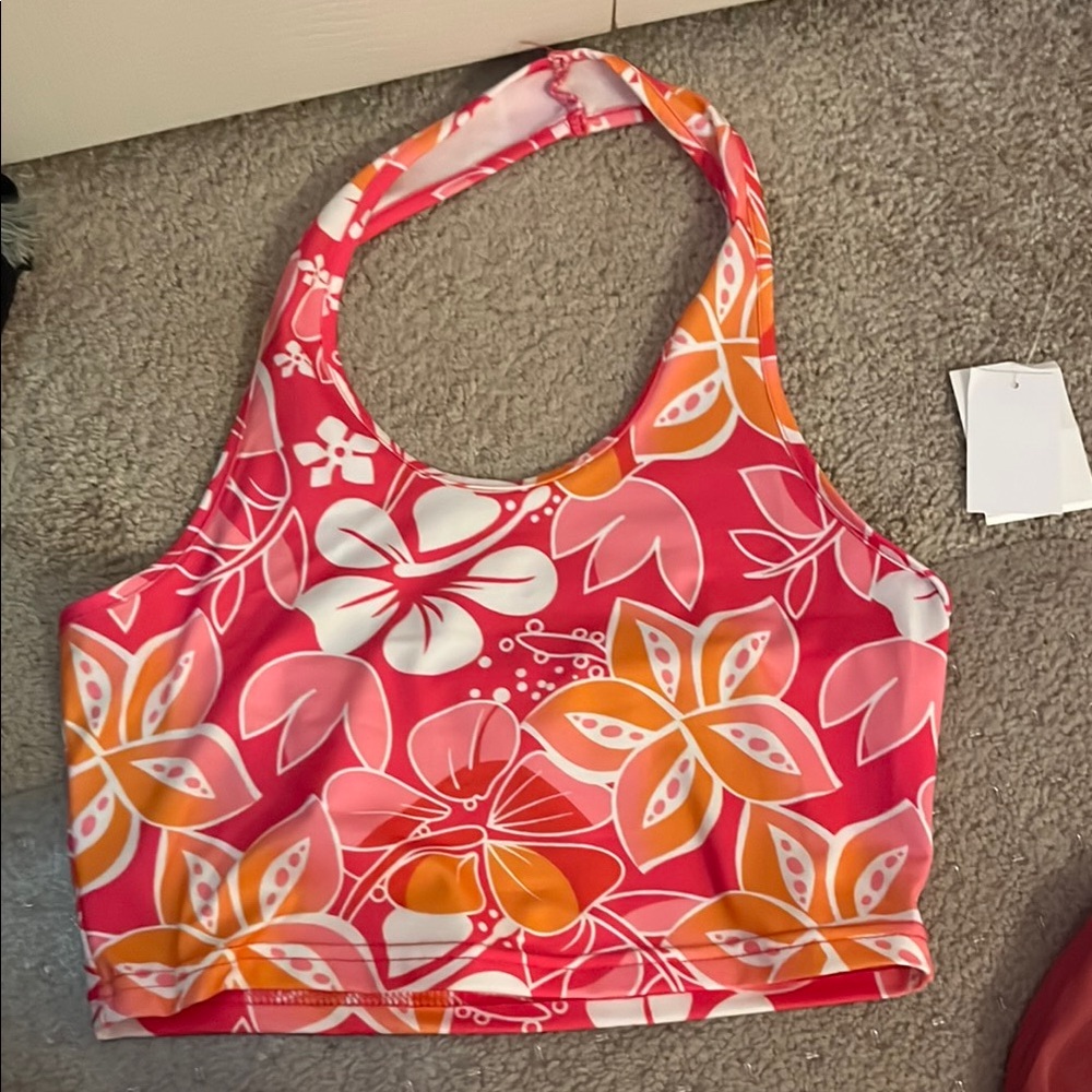 SHEIN Pink and Orange Floral Crop Top